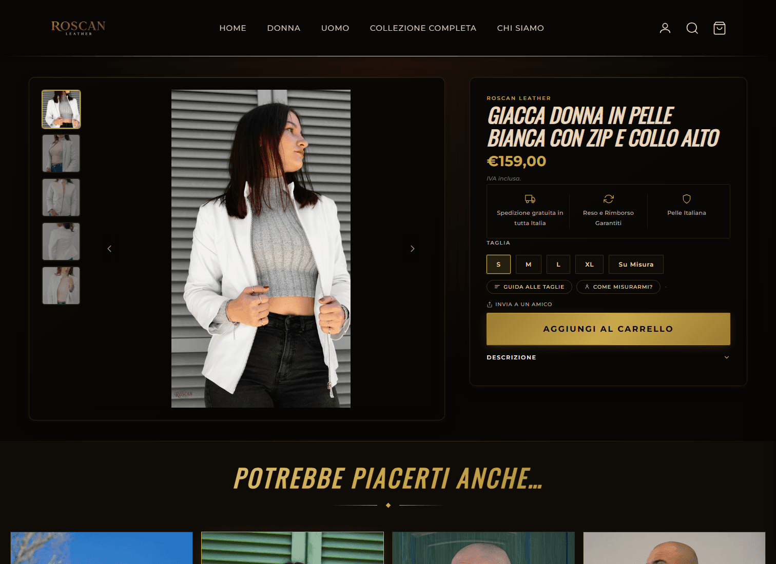 Anteprima desktop di un sito e-commerce fashion premium realizzato da Roscan Studio